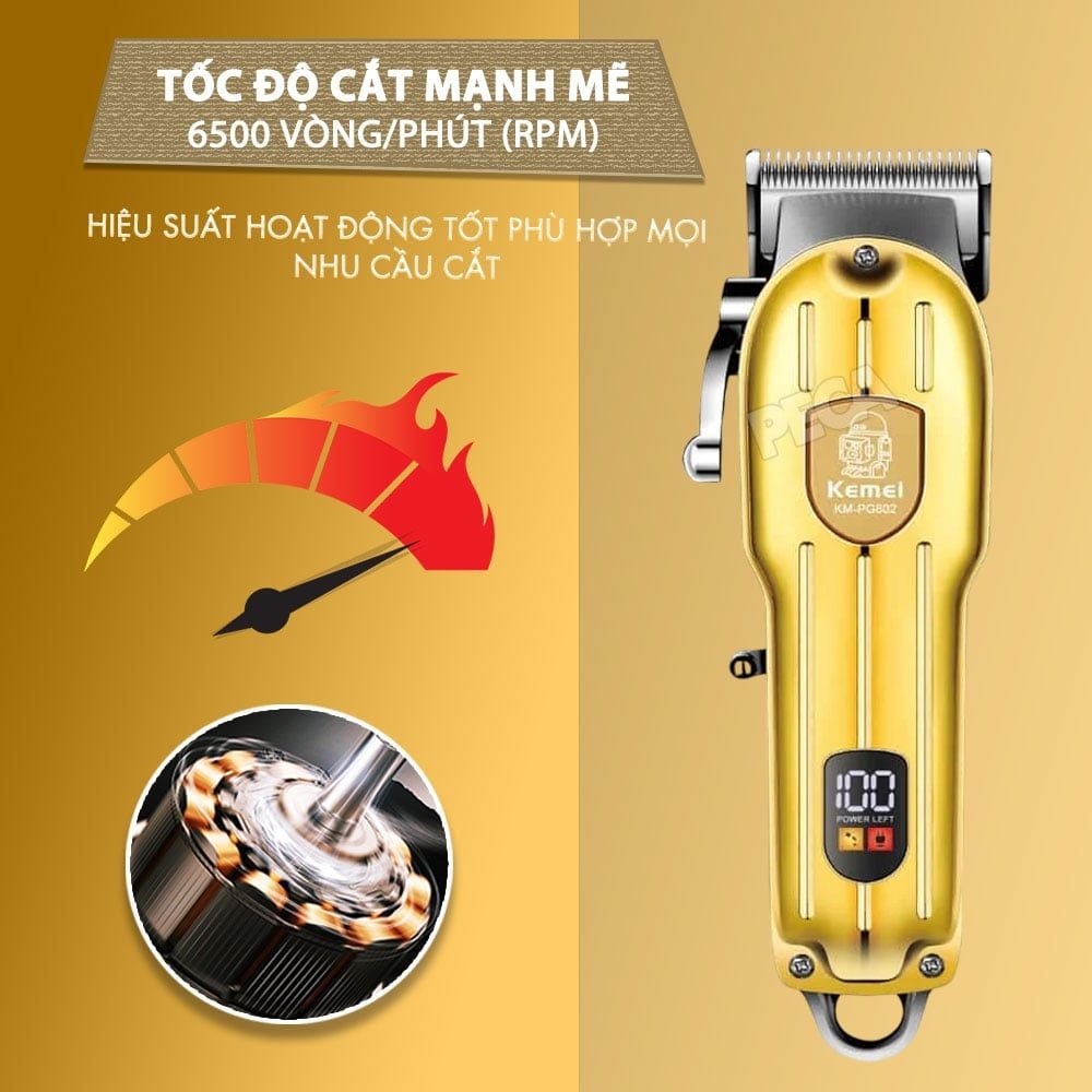 Tông đơ cắt tóc chuyên nghiệp Kemei KM-PG802 công suất siêu mạnh 5W màn hình LCD sạc nhanh USB tiện lợi - Chính hãng