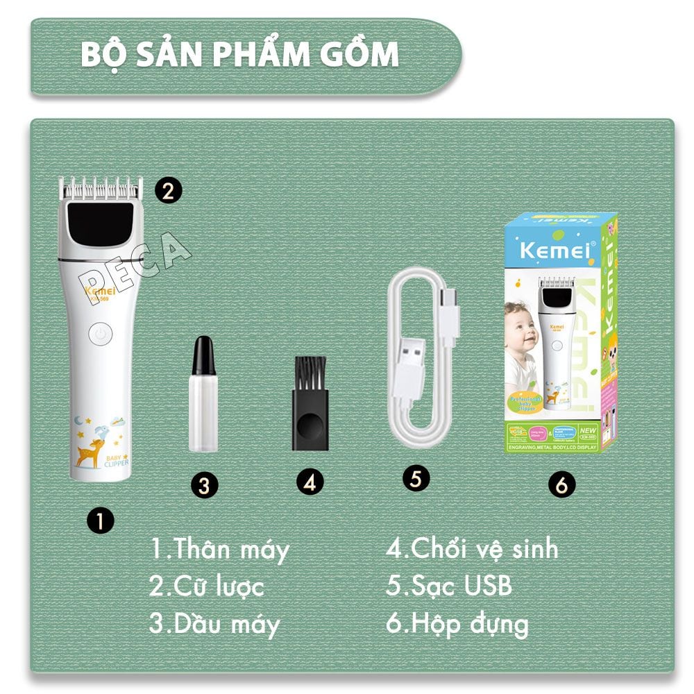 Tông đơ cắt tóc trẻ em Kemei KM-569 công suất mạnh 2W có thể dùng được cho trẻ sơ sinh - Bảo hành chính hãng 12 tháng