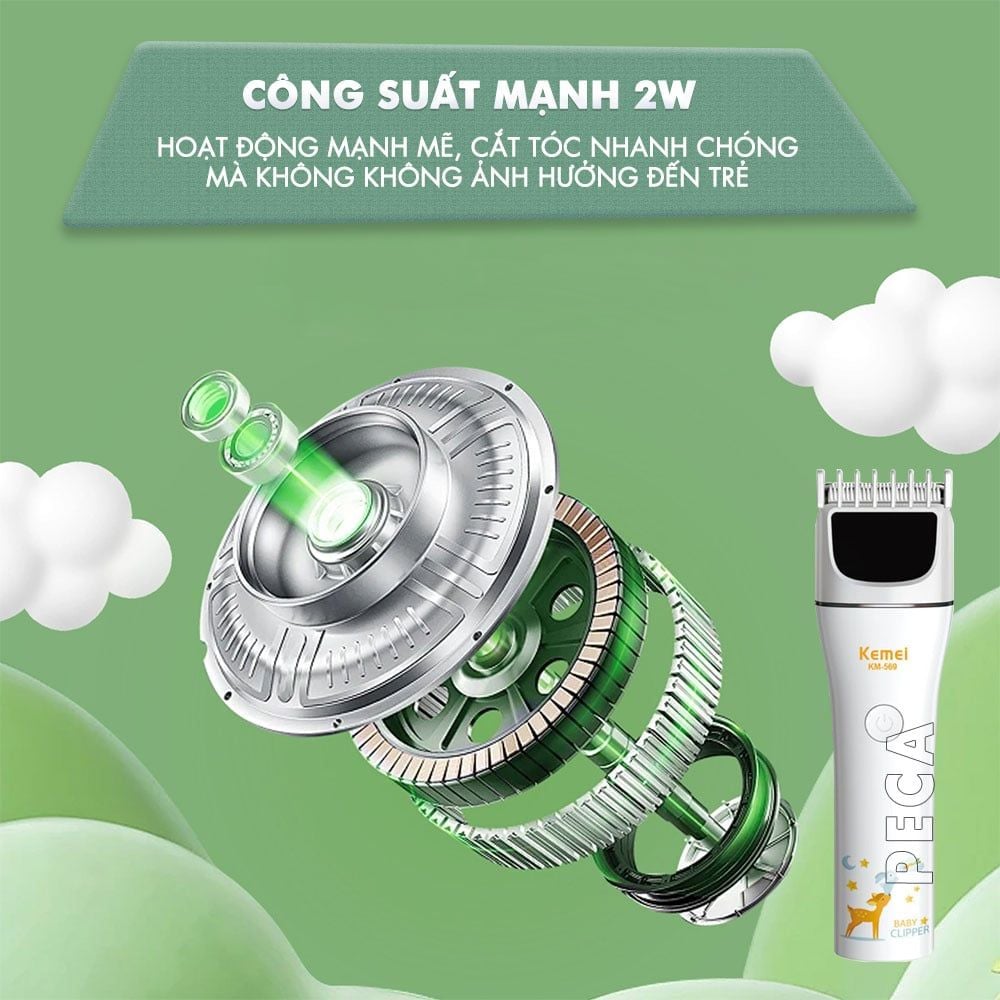 Tông đơ cắt tóc trẻ em Kemei KM-569 công suất mạnh 2W có thể dùng được cho trẻ sơ sinh - Bảo hành chính hãng 12 tháng