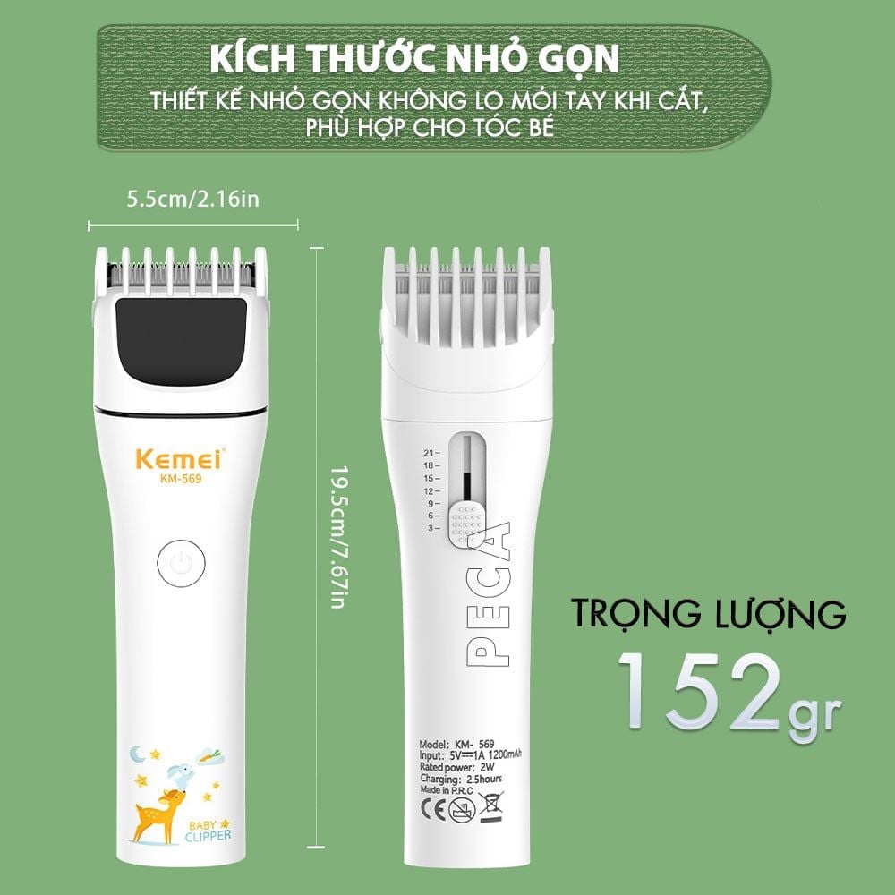 Tông đơ cắt tóc trẻ em Kemei KM-569 công suất mạnh 2W có thể dùng được cho trẻ sơ sinh - Bảo hành chính hãng 12 tháng