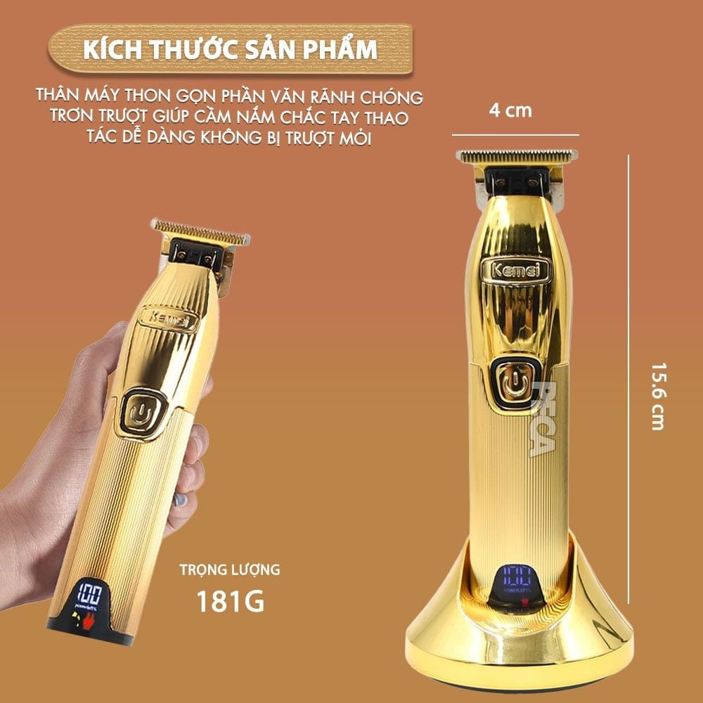 Tông đơ chấn viền không dây cao cấp Kemei KM-I32S lưỡi thép carbon sắc bén chịu lực, công suất mạnh có màn hình LCD hiển thị - Hàng chính hãng