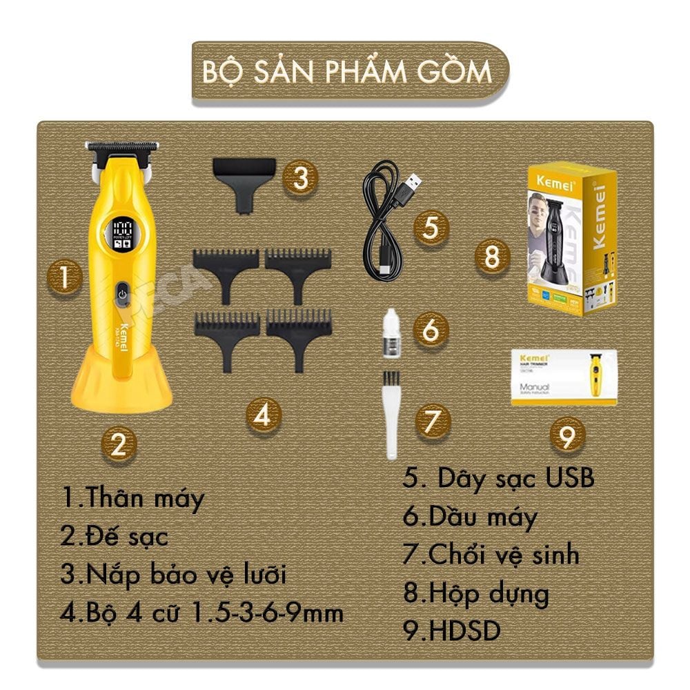 Tông đơ chấn viền Kemei KM-1743 lưỡi cắt mạ carbon cao cấp công suất 5W - Chính hãng