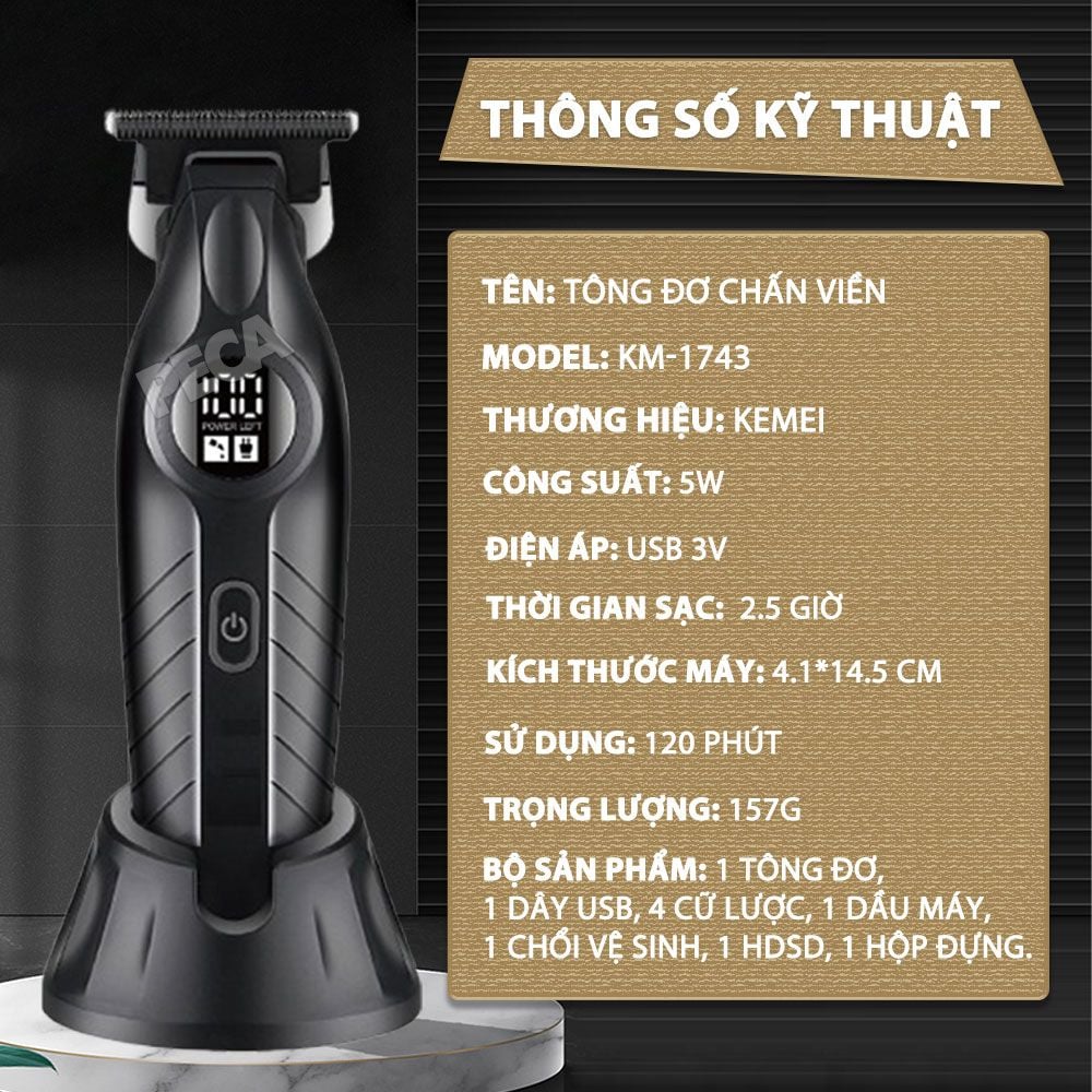 Tông đơ chấn viền Kemei KM-1743 lưỡi cắt mạ carbon cao cấp công suất 5W - Chính hãng