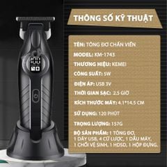 Tông đơ chấn viền Kemei KM-1743 lưỡi cắt mạ carbon cao cấp công suất 5W - Chính hãng