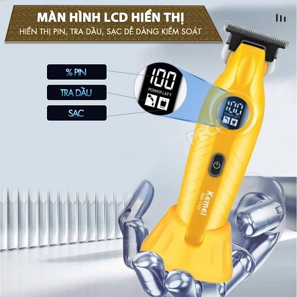 Tông đơ chấn viền Kemei KM-1743 lưỡi cắt mạ carbon cao cấp công suất 5W - Chính hãng