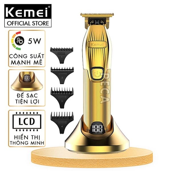 Tông đơ chấn viền không dây cao cấp Kemei KM-I32S lưỡi thép carbon sắc bén chịu lực, công suất mạnh có màn hình LCD hiển thị - Hàng chính hãng