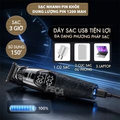 Tông đơ chấn viền Kemei KM-1388 lưỡi cắt mạ carbon DLC cao cấp công suất mạnh mẽ 5W sạc nhanh USB pin lâu - Chính hãng
