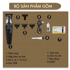 Tông đơ chấn viền Kemei KM-1388 lưỡi cắt mạ carbon DLC cao cấp công suất mạnh mẽ 5W sạc nhanh USB pin lâu - Chính hãng