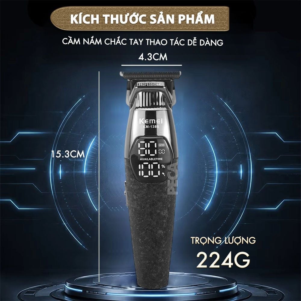 Tông đơ chấn viền Kemei KM-1388 lưỡi cắt mạ carbon DLC cao cấp công suất mạnh mẽ 5W sạc nhanh USB pin lâu - Chính hãng
