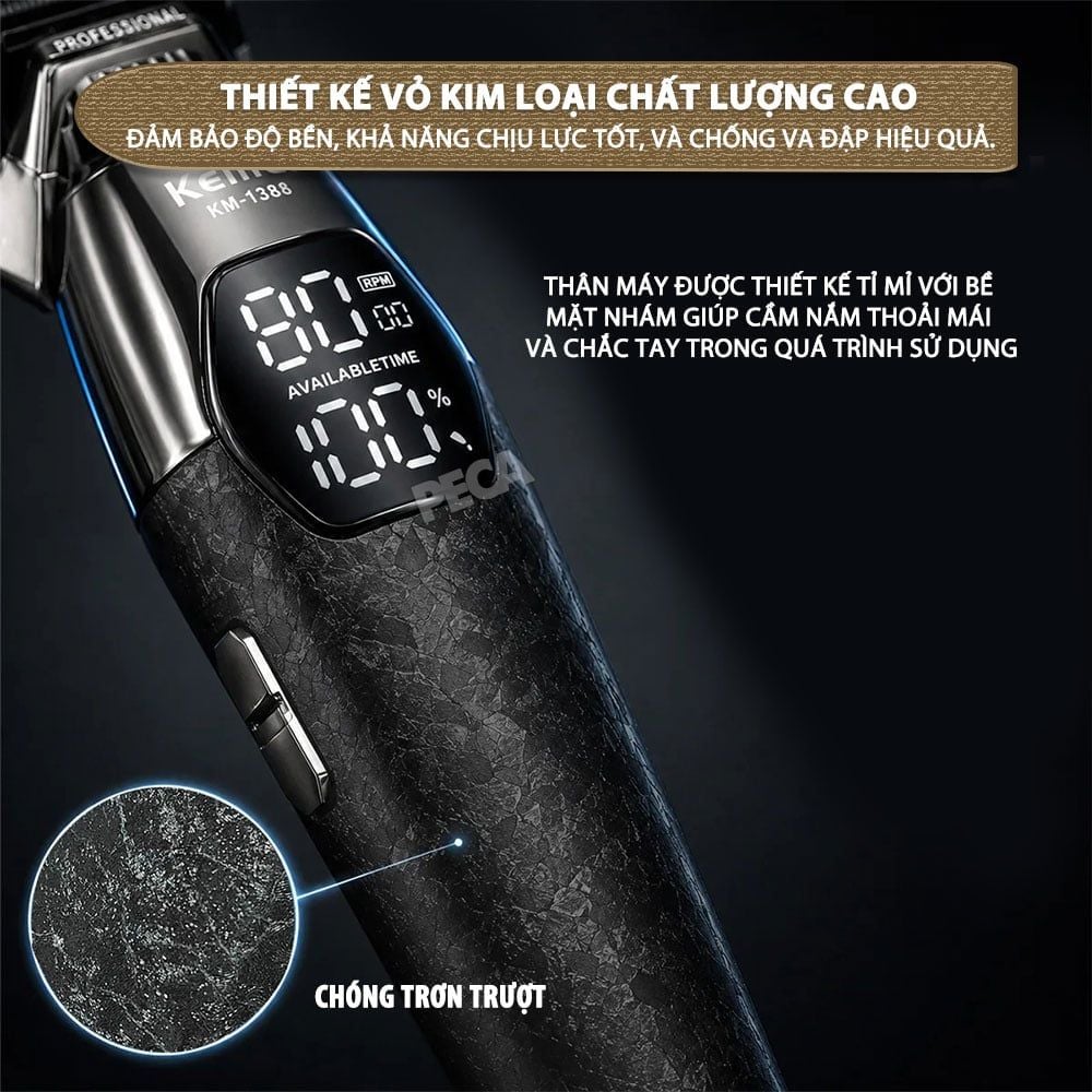 Tông đơ chấn viền Kemei KM-1388 lưỡi cắt mạ carbon DLC cao cấp công suất mạnh mẽ 5W sạc nhanh USB pin lâu - Chính hãng