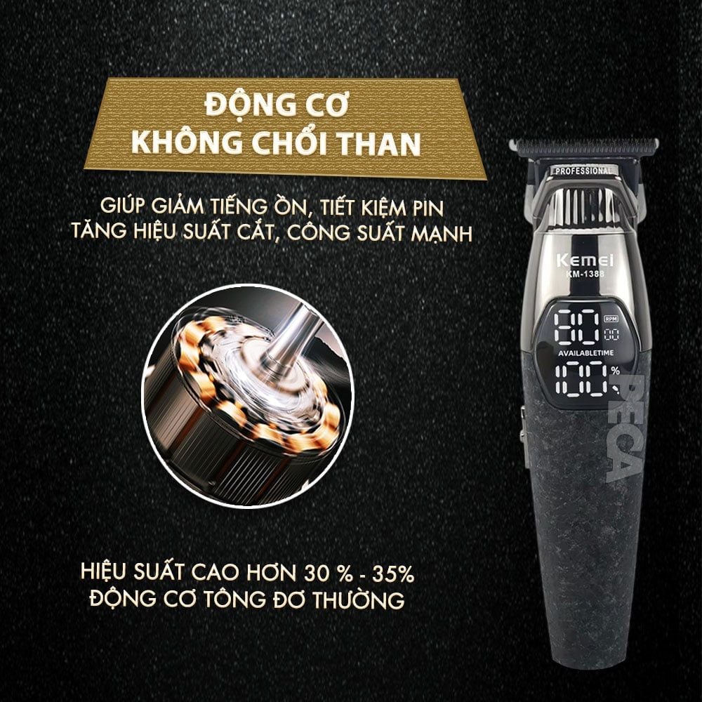 Tông đơ chấn viền Kemei KM-1388 lưỡi cắt mạ carbon DLC cao cấp công suất mạnh mẽ 5W sạc nhanh USB pin lâu - Chính hãng
