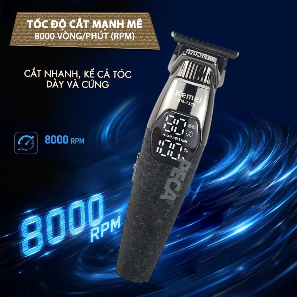 Tông đơ chấn viền Kemei KM-1388 lưỡi cắt mạ carbon DLC cao cấp công suất mạnh mẽ 5W sạc nhanh USB pin lâu - Chính hãng
