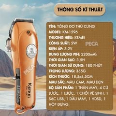 Tông đơ cắt lông thú cưng Kemei KM-1596 sử dụng không dây, công suất 5W - Chính hãng