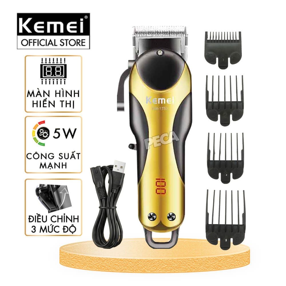 Tông đơ cắt tóc chuyên nghiệp KM-1753 công suất 5W, điều chỉnh 3 mức độ dài lưỡi, sạc USB - Chính hãng