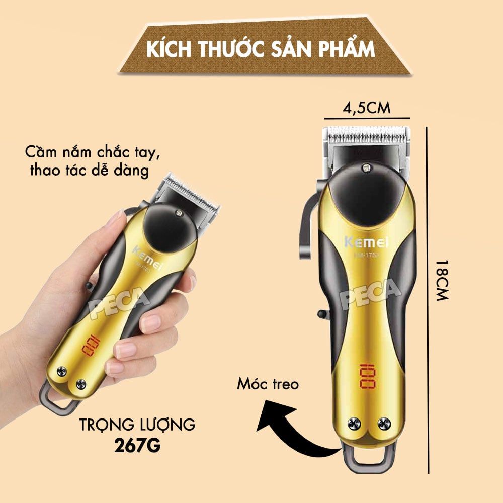 Tông đơ cắt tóc chuyên nghiệp KM-1753 công suất 5W, cần gạt điều chỉnh 3 mức độ - Chính hãng
