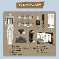 Tông đơ KEMEI KM-1798 Cao cấp Tốc độ max 9100 RPM, Lưỡi Ceramic chống nóng & Kèm đế sạc - Chính hãng
