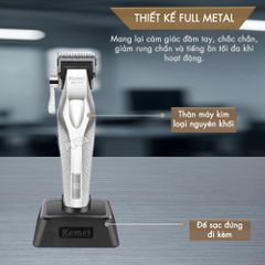 Tông đơ KEMEI KM-1798 Cao cấp Tốc độ max 9100 RPM, Lưỡi Ceramic chống nóng & Kèm đế sạc - Chính hãng
