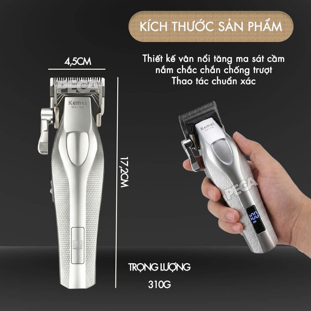 Tông đơ KEMEI KM-1798 Cao cấp Tốc độ max 9100 RPM, Lưỡi Ceramic chống nóng & Kèm đế sạc - Chính hãng