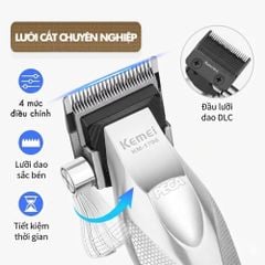 Tông đơ KEMEI KM-1798 Cao cấp Tốc độ max 9100 RPM, Lưỡi Ceramic chống nóng & Kèm đế sạc - Chính hãng