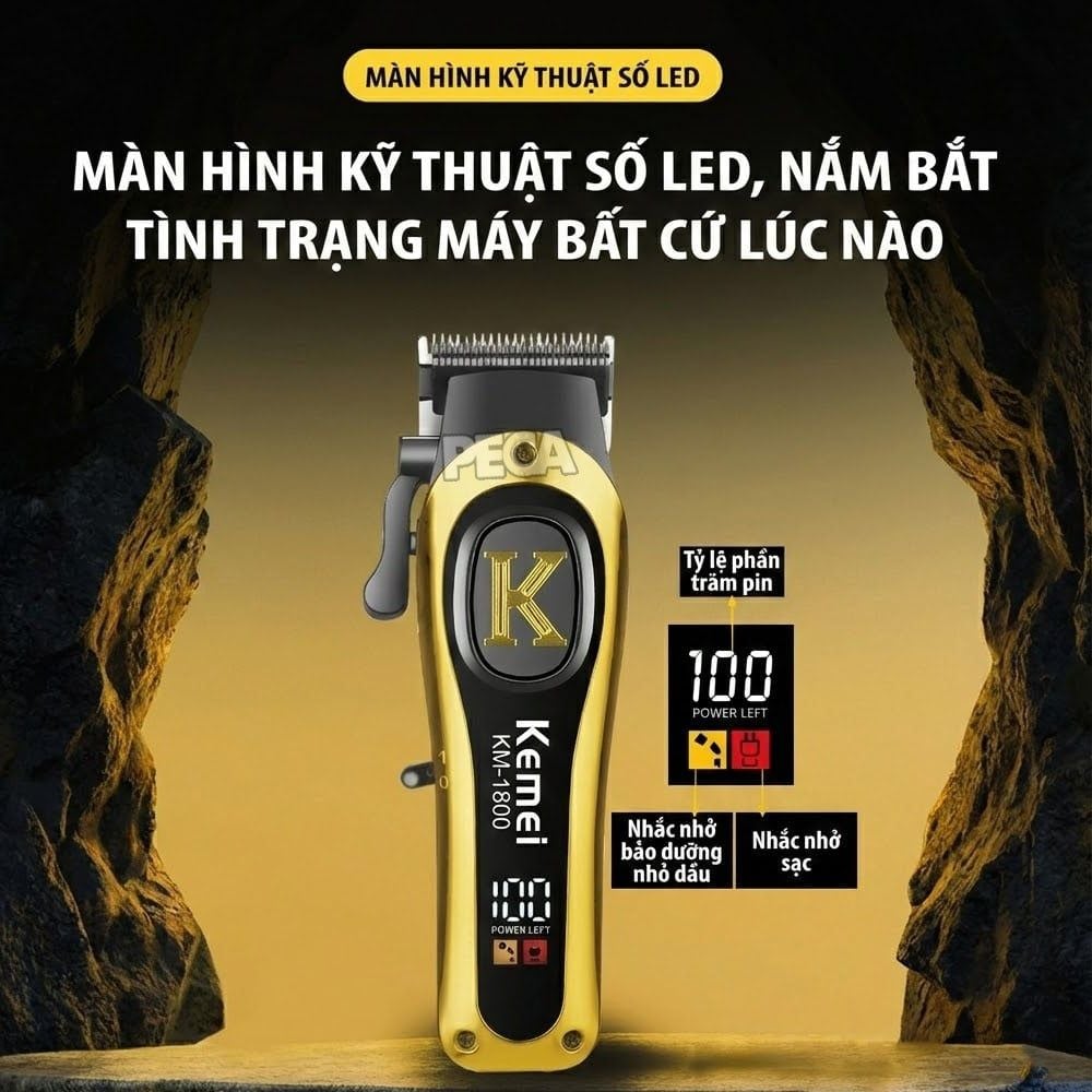 Tông đơ cắt tóc KEMEI KM-1800 chuyên fade - Pin trâu 2000mAh, Cần gạt chỉnh lưỡi linh hoạt & Sắc bén - Chính hãng