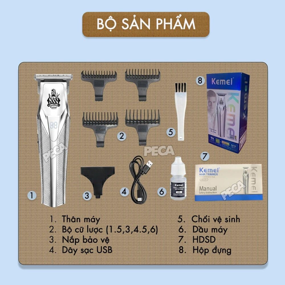 Tông đơ chấn viền KEMEI KM-1771 Công suất mạnh 8W, Cạo sát chân & Kẻ vạch cực nét - Chính hãng