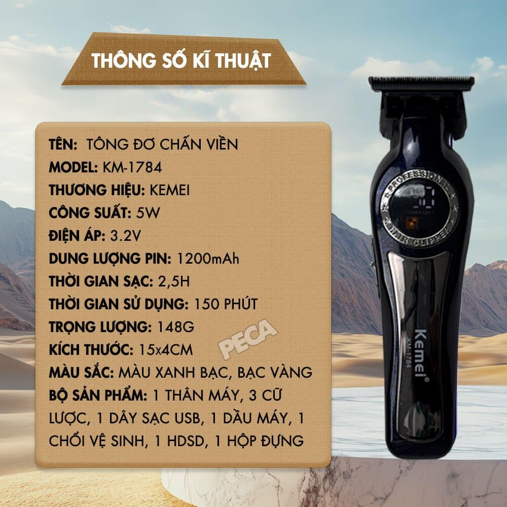 Tông đơ chấn viền KEMEI KM-1784 Motor 7200 RPM, màn hình LCD tiện lợi - Chính Hãng