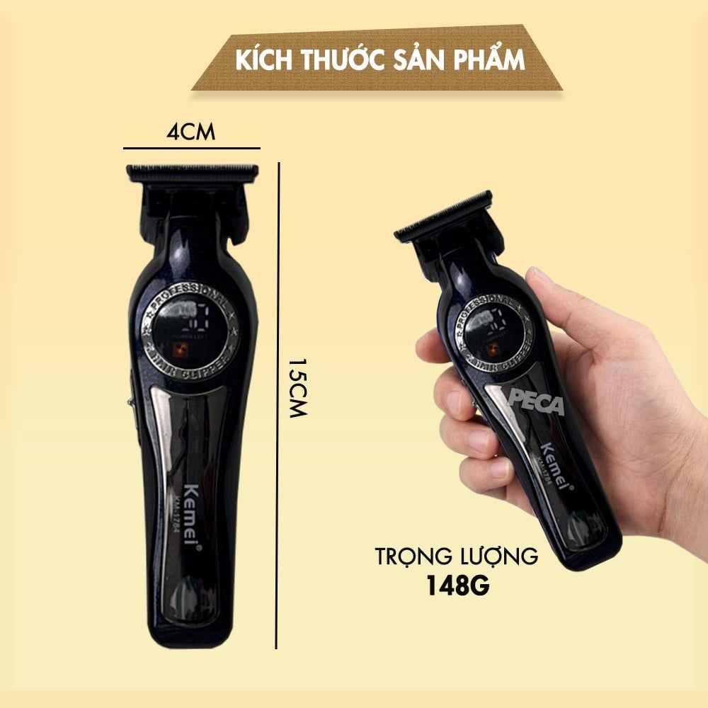 Tông đơ chấn viền KEMEI KM-1784 Motor 7200 RPM, màn hình LCD tiện lợi - Chính Hãng