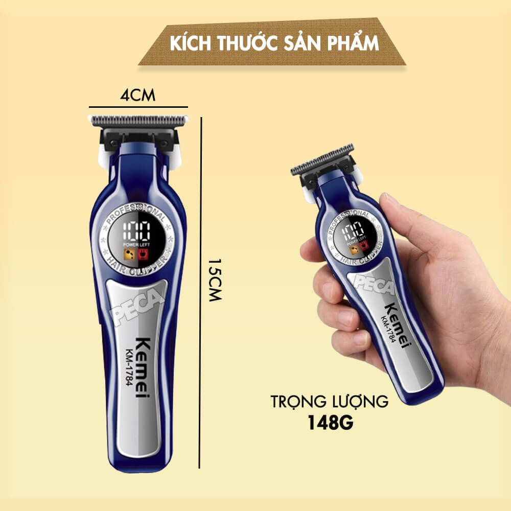 Tông đơ chấn viền KEMEI KM-1784 Motor 7200 RPM, màn hình LCD tiện lợi - Chính Hãng