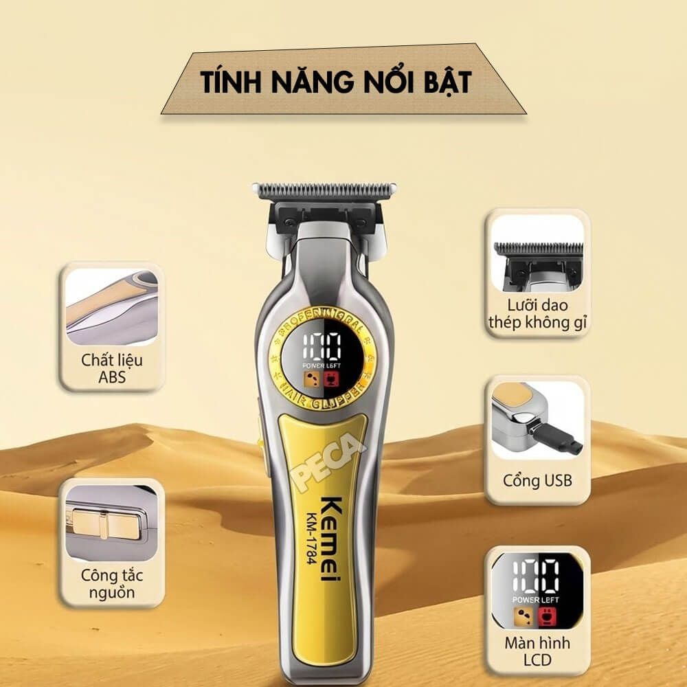 Tông đơ chấn viền KEMEI KM-1784 Motor 7200 RPM, màn hình LCD tiện lợi - Chính Hãng