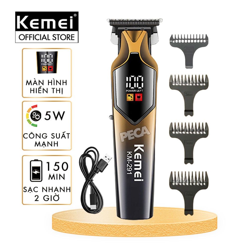 Tông đơ chấn viền Kemei KM-291 màn hình LCD cao cấp - Pin 150 phút, động cơ 7000 vòng/phút - Chính hãng