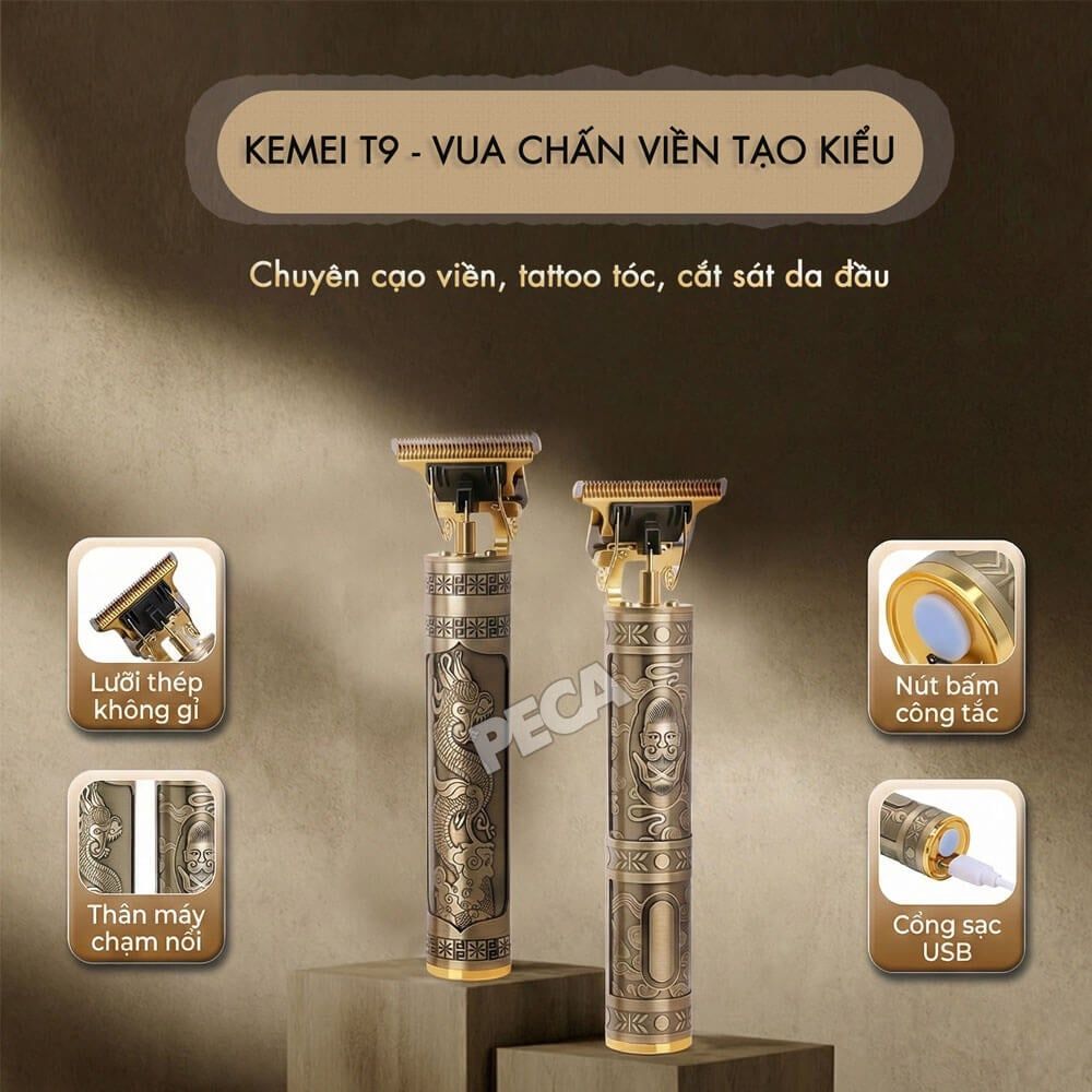 Tông đơ chấn viền Kemei KM-T9 động cơ 7000RPM, pin 120 phút - Chính Hãng