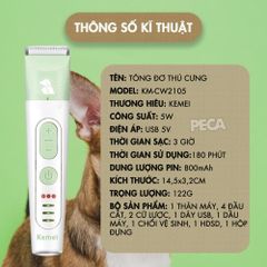 Máy cạo lông chó mèo KEMEI KM-CW2105 đa năng - Tích hợp đầu tỉa nhỏ & Đầu mài móng tiện lợi - Chính hãng
