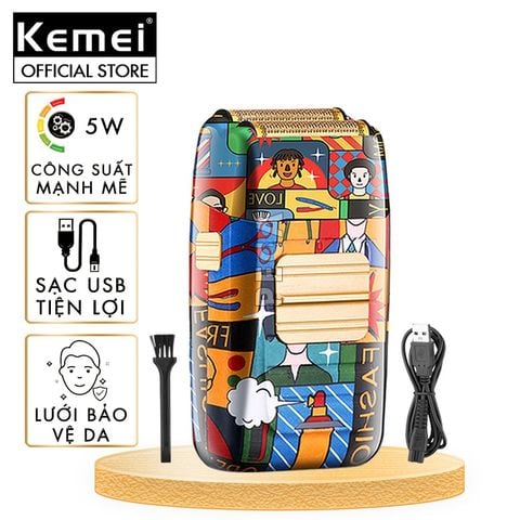 Máy cạo râu lưỡi kép KEMEI KM-1102H công suất mạnh 5W pin trâu sạc USB nhanh 3H sử dụng đến 180 phút - Hàng chính hãng