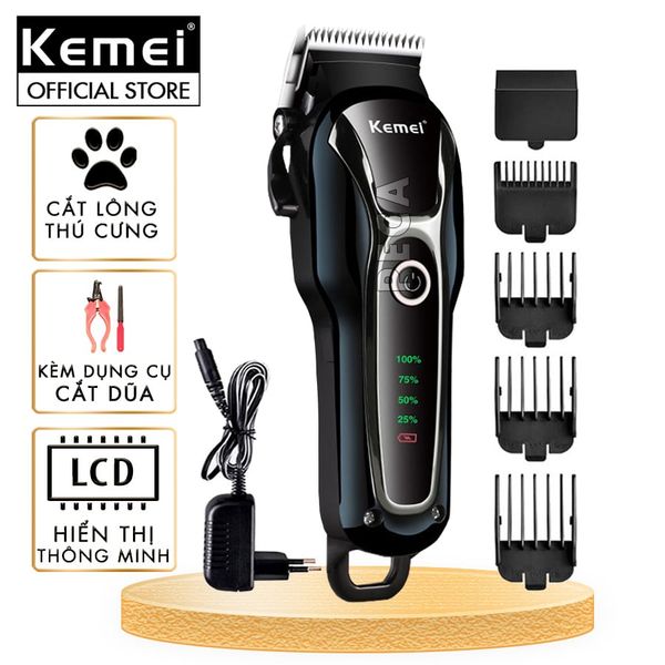 Tông đơ cắt tỉa lông thú cưng KEMEI KM-1991 công suất mạnh mẽ điều chỉnh 2 mức tốc độ kèm kềm và dũa móng chó, mèo