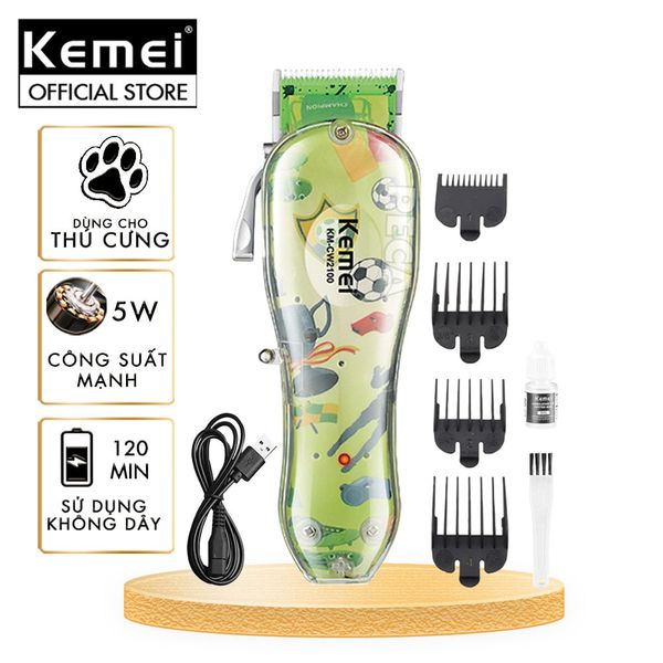Tông đơ cắt lông thú cưng Kemei KM-CW2100 sử dụng không dây có thể cắt cho chó, mèo...công suất mạnh 5W - Chính hãng
