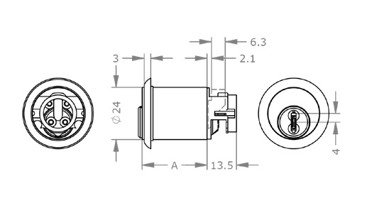  EVVA 4KS - Khóa Tủ Nội Thất, Cửa Tủ, Ngăn Kéo Ø24mm - ASS24 