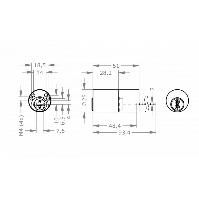  EVVA 4KS - Rim Cylinder Cho Cửa Lớn Cao Đụng Trần Kiểu Ý - EVAI4KS-AZ25-FP 