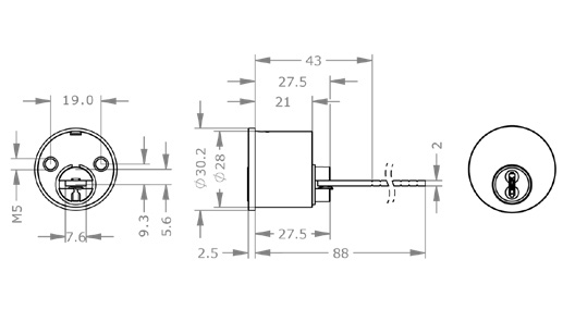  EVVA 4KS - Rim Lock - AZ28.AZL - Ruột Khóa Lắp Nổi 