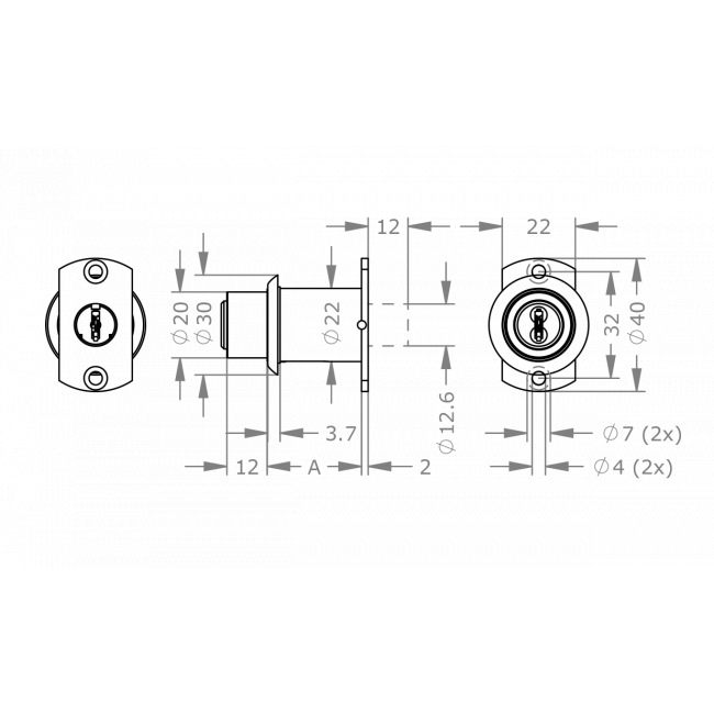  EVVA 4KS - Push Cylinder - Khóa Nhấn Cho Nội Thất Cửa Lùa Gỗ, Kim Loại Ø22mm - EVPC4KS-DRZ22 