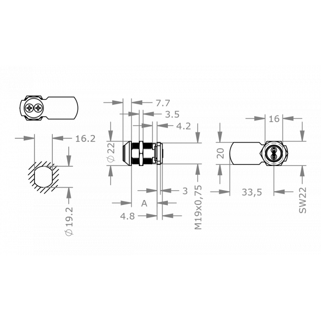  EVVA 4KS - Khóa Tủ Cam Lock Ø19mm - EVCL4KS-MB19 