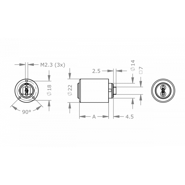 EVVA 4KS - Khóa Tủ Nội Thất, Cửa Tủ, Ngăn Kéo Ø22mm Trục Quay Ngắn - EVFC4KS-MR22K 