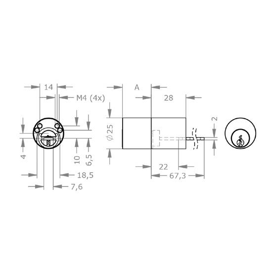  EVVA FPS - Rim Cylinder Cho Cửa Lớn Cao Đụng Trần Kiểu Ý - EVAIFPS-AZ25-FP 