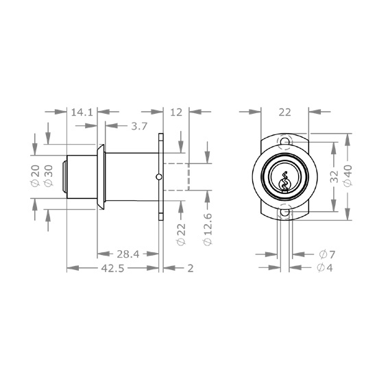  EVVA EPS - Push Cylinder - Khóa Nhấn Cho Nội Thất Cửa Lùa Gỗ, Kim Loại Ø22mm - EVPCEPS-DRZ22S 
