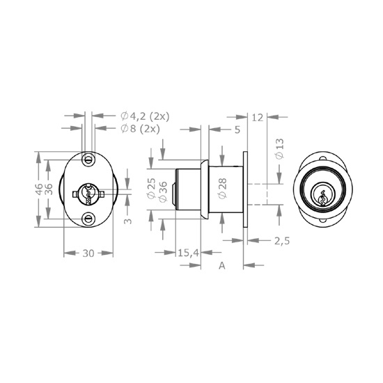  EVVA FPS - Push Cylinder - Khóa Nhấn Cho Cửa Lùa Gỗ, Kim Loại Ø28mm - EVPCFPS-DRZ28 