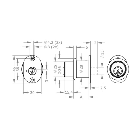  EVVA EPS - Push Cylinder - Khóa Nhấn Cho Cửa Lùa Gỗ, Kim Loại Ø28mm - EVPCEPS-DRZ28 