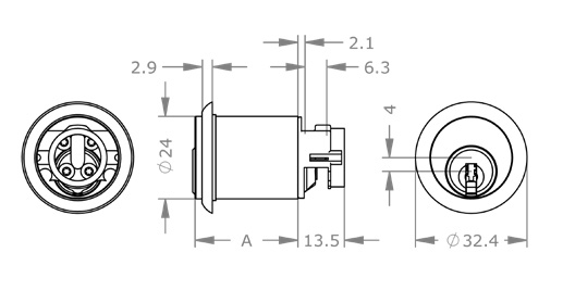  EVVA ICS - Khóa Tủ Nội Thất, Cửa Tủ, Ngăn Kéo Ø24mm - ASS24 