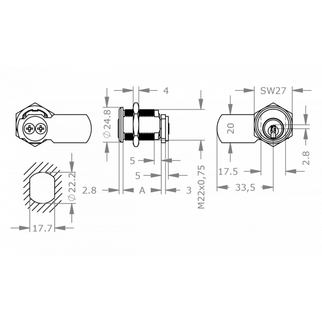  EVVA ICS - Khóa Tủ Cam Lock Ø22mm - EVCLICS-MB22 
