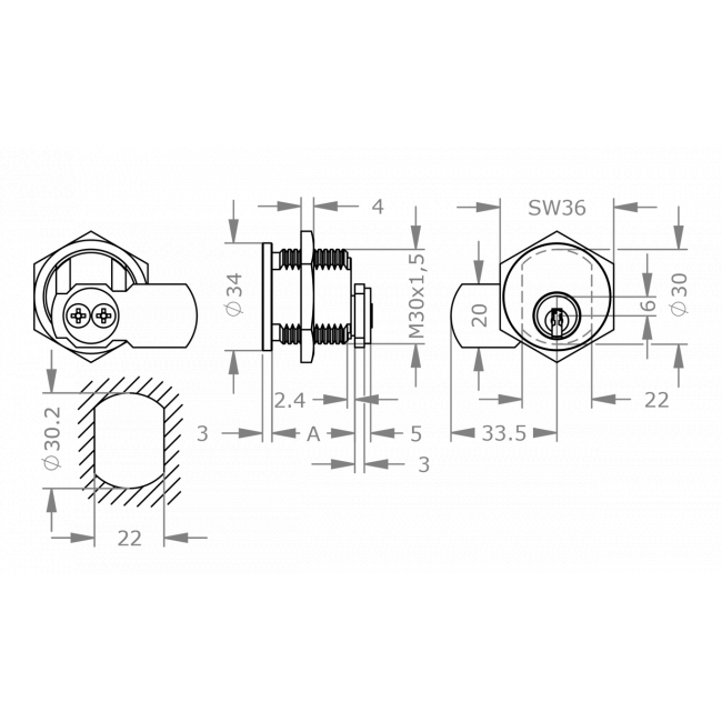  EVVA ICS - Khóa Tủ Cam Lock Ø30mm - EVCLICS-MB30 