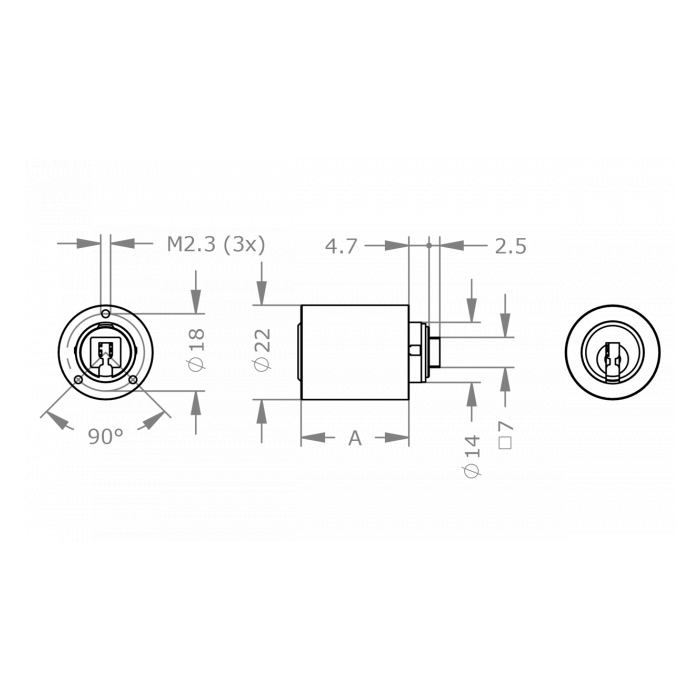  EVVA ICS - Khóa Tủ Nội Thất, Cửa Tủ, Ngăn Kéo Ø22mm, Trục Quay Ngắn - EVFCICS-MR22K 
