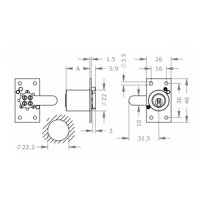  EVVA ICS - Khóa Tủ Cam Lock Ø22mm - EVCLICS-MR22R 